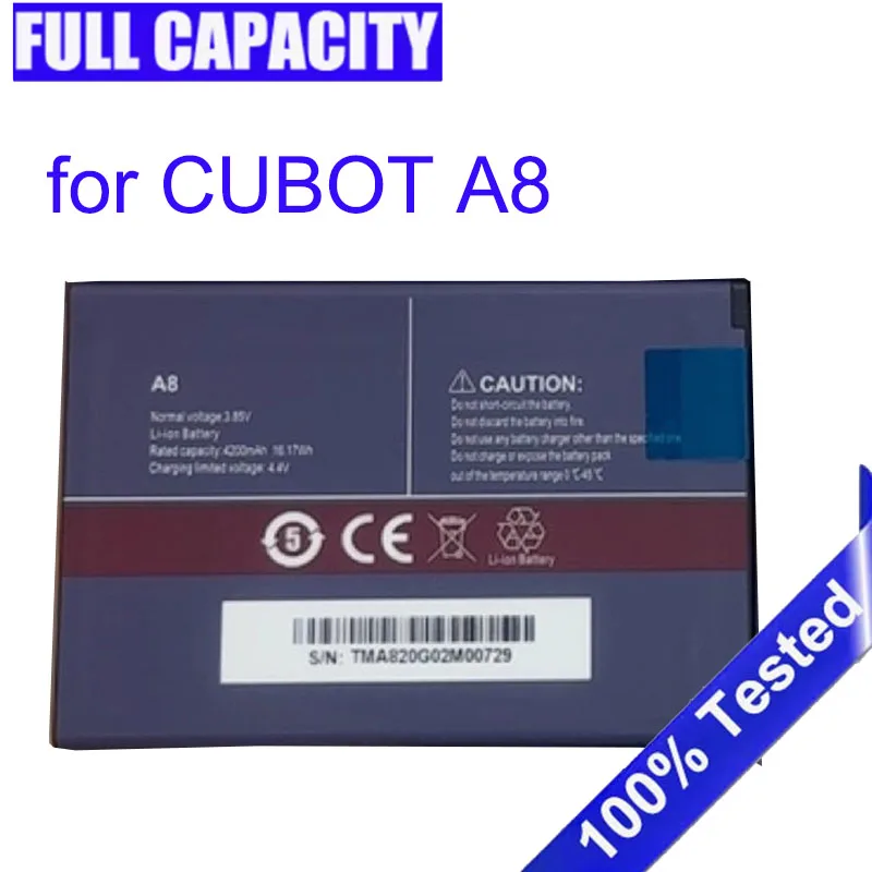 

Полный аккумулятор для мобильного телефона Cubot A8, сменные аккумуляторы большой емкости 4200 мАч