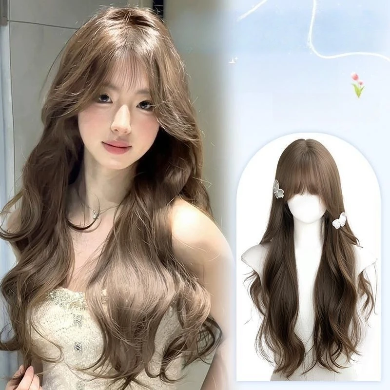 

Synthetic Wigs [Cold Heart Matters] Women's Style Milk Tea Gray-Brown Long Waves Daily Atmosphere-Enhancing Wig