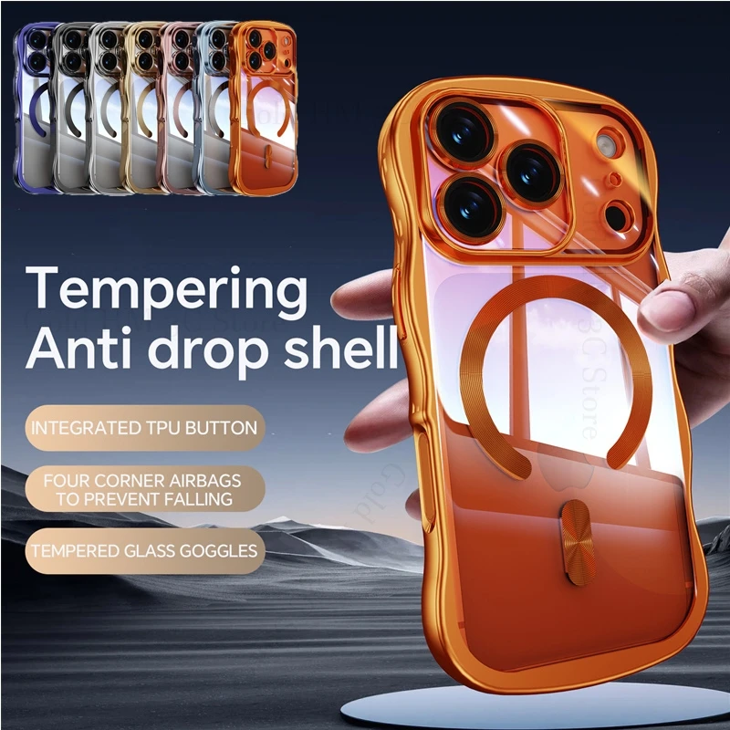

Wave Clear Magnetic Shockproof Plating Case For iPhone 17 16 Pro Max For Magsafe Lens Protector Cover For Apple 17 Air 15 16 Pro