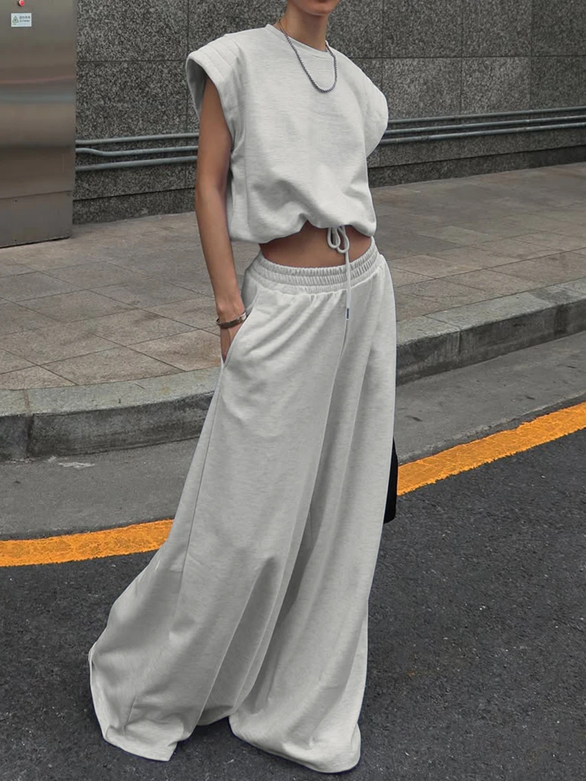 Marthaqiqi Casual Ladies Nightgowns 2 Piece Set O-Neck Sleepwear Short Sleeve Nightwear Wide Leg Pants Loose Female Pajamas Suit