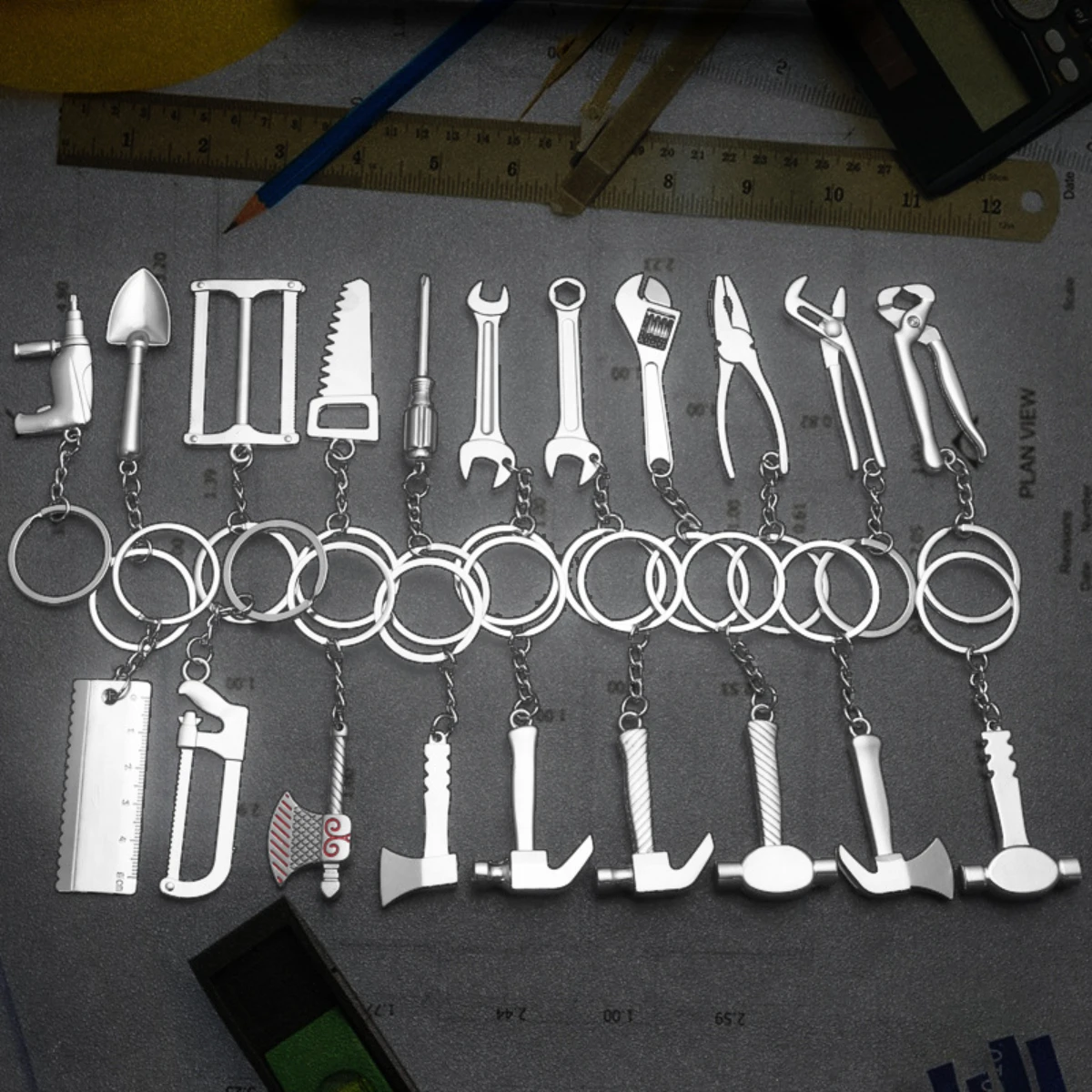 Mini simulation practical tool keychain metal wrench pliers key pendant creative men's key gift