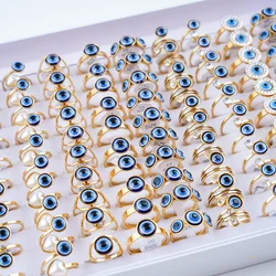 10Pcs/Lot Punk Gothic Devil's Blue Eye Stainless Steel Ring For Women Men Vintage Fashion Finger Jewelry Party Gift Mixed Style
