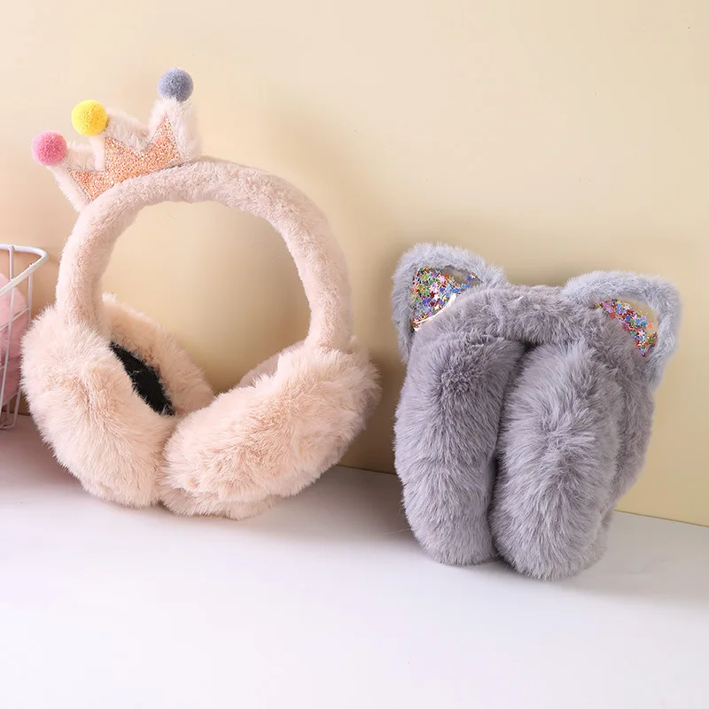 Cartoon Flowing Sands Cat Ears for Autumn and Winter Warmth Plush Windproof Cute Folding Earmuffs