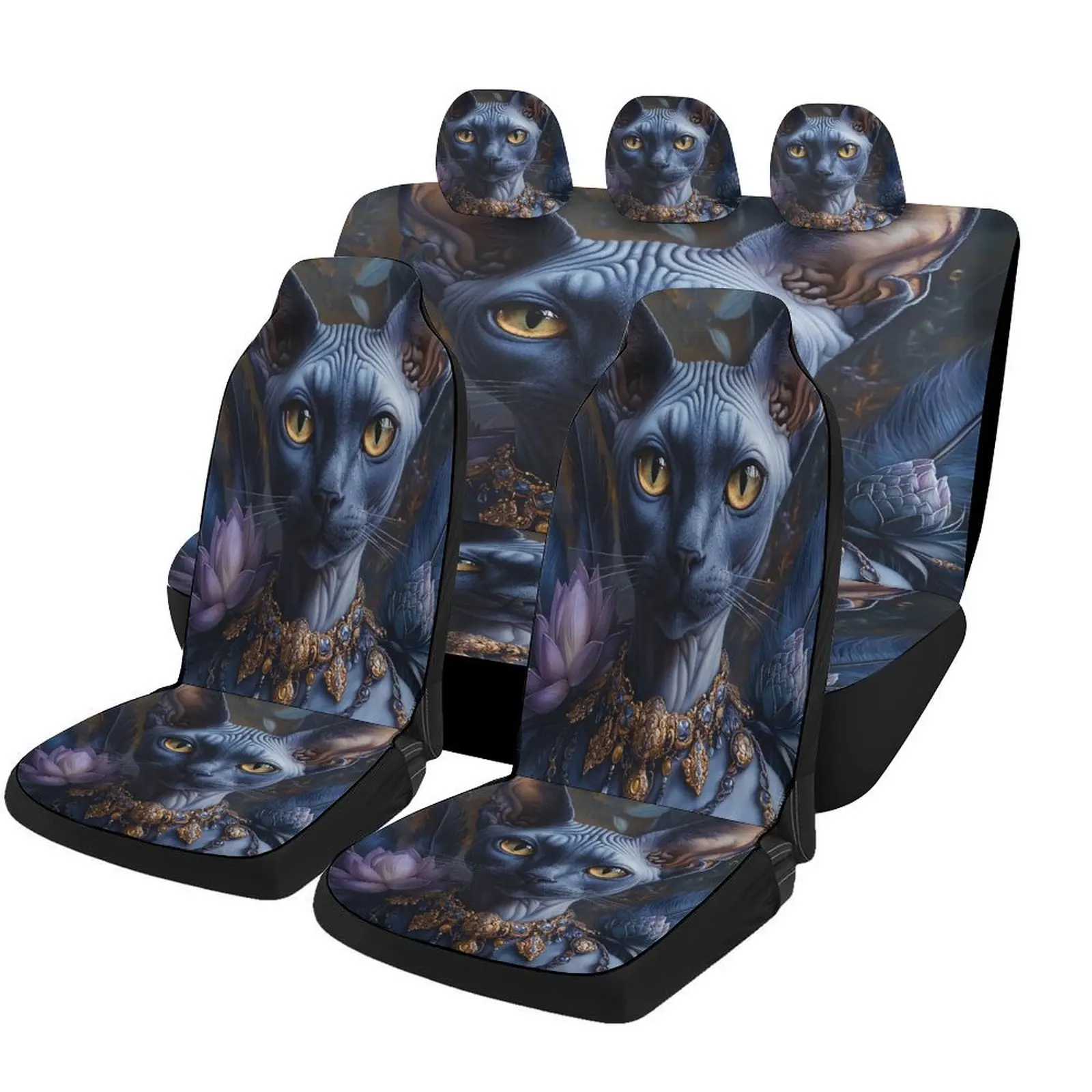 

Set Of Blue Cat For Lotus-Themed Car Seat Covers Suitable For Various Vehicles, Stylish And Breathable Covers For Car Seats, Com