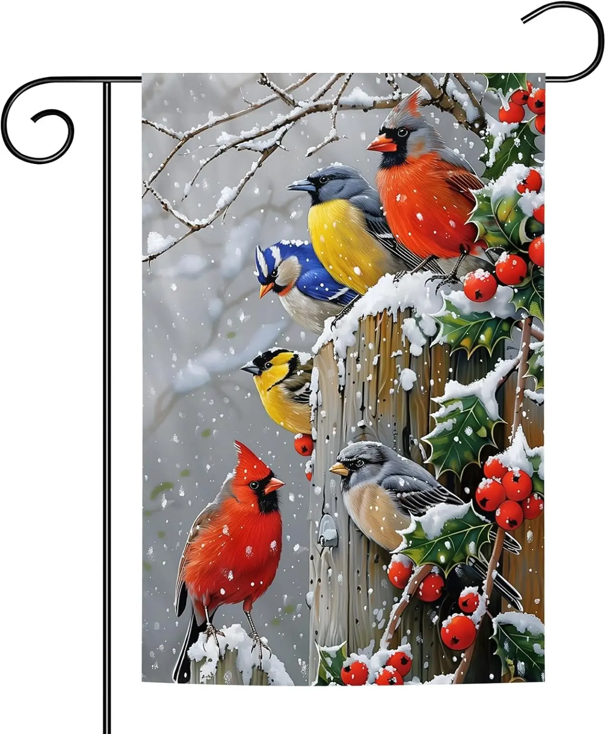 Bandera de jardín de pájaros Cardinal de invierno, 12.0 x 18.0 in, poliéster de doble cara, árboles de granja, nieve, bandera navideña para patio de vacaciones, Gard JHH