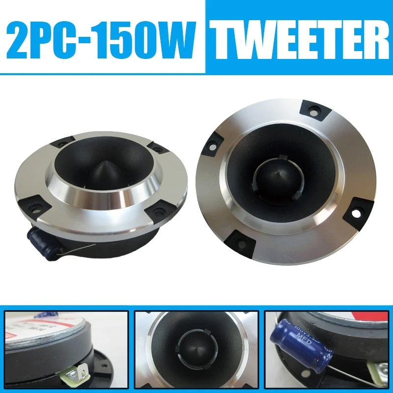 2pcs 150W Max High Fidelity Car Bullet Shape Tweeters, 4 Ohms, Aluminum Frame with Capacitor, Stereo Output Enhanced Car Audio