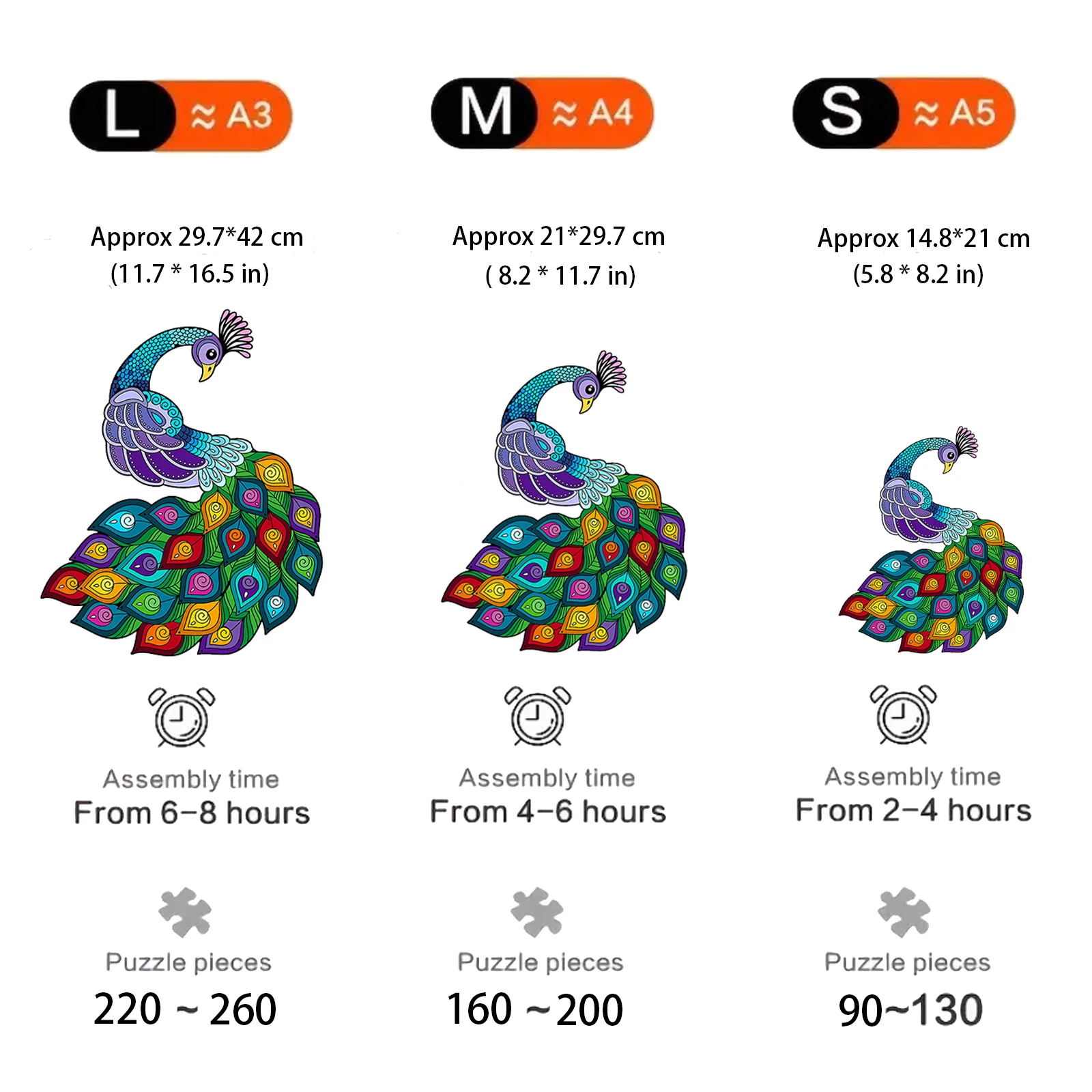 Quebra-cabeça de madeira com padrão de pavão colorido, brinquedo de quebra-cabeça, formato animal irregular, presente de aniversário de feriado para adultos e crianças