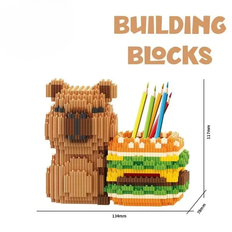 Suporte para Canetas em Blocos de Montar Capivara, Organizador de Mesa Panda para Material de Escritório, Cosméticos, Presente de Aniversário, Decoração de Mesa e Quarto