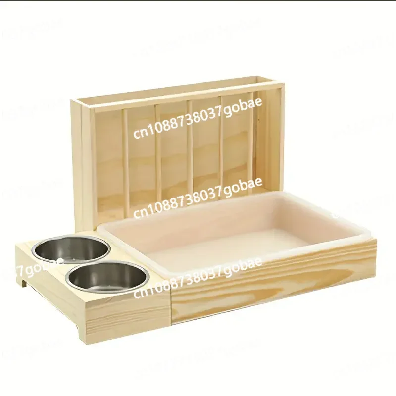 

Деревянная кормушка для кроликов, кошачий туалет, гвинейский горшок с миской для кормушки для сена, клетка для мелких животных, аксессуары