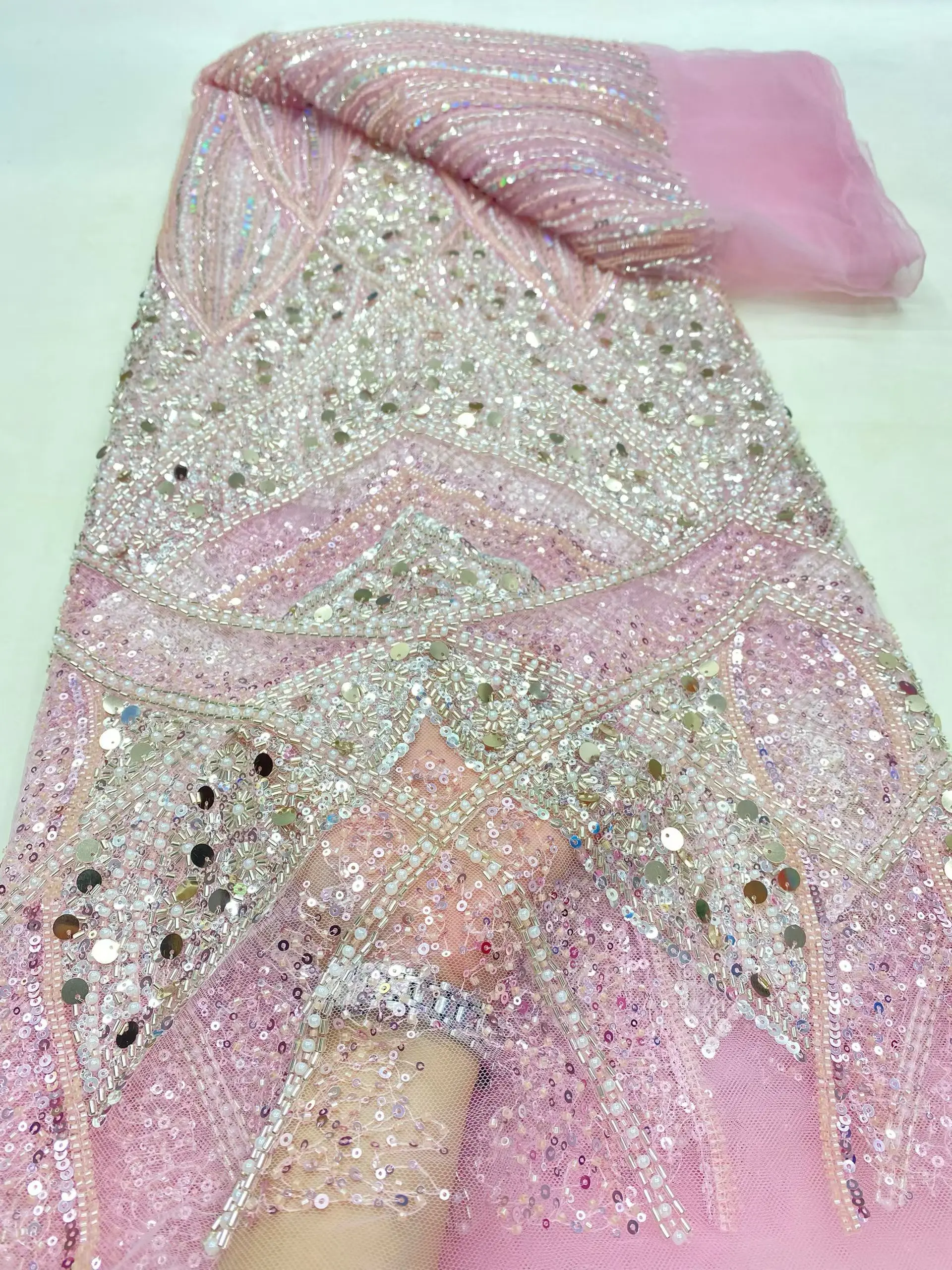 

Latest Luxury Heavy Beads French Nigeria Lace Fabric 2025 High Quality Handmade Beads Sequins African Lace Party Fabric PDP25157