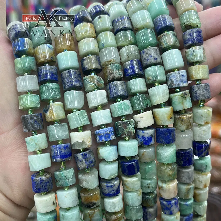 

Natural Crystal Phoenix Lapis Lazuli wheel Shape Cylindrical Loose Beads For Jewelry Making DIY Necklace Bracelet 15''8x9mm