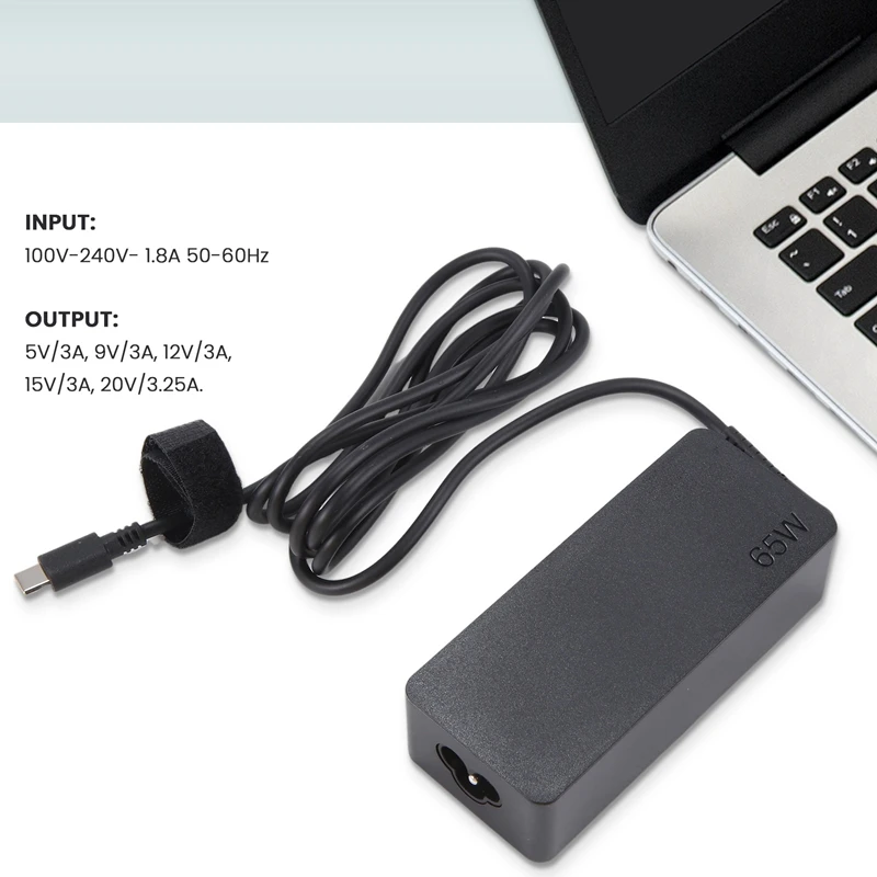 ACアダプター 65W USB Type C ラップトップ充電器 Chromebook 100E T480 T580 Yoga C930 アダプター電源コード、USプラグ用