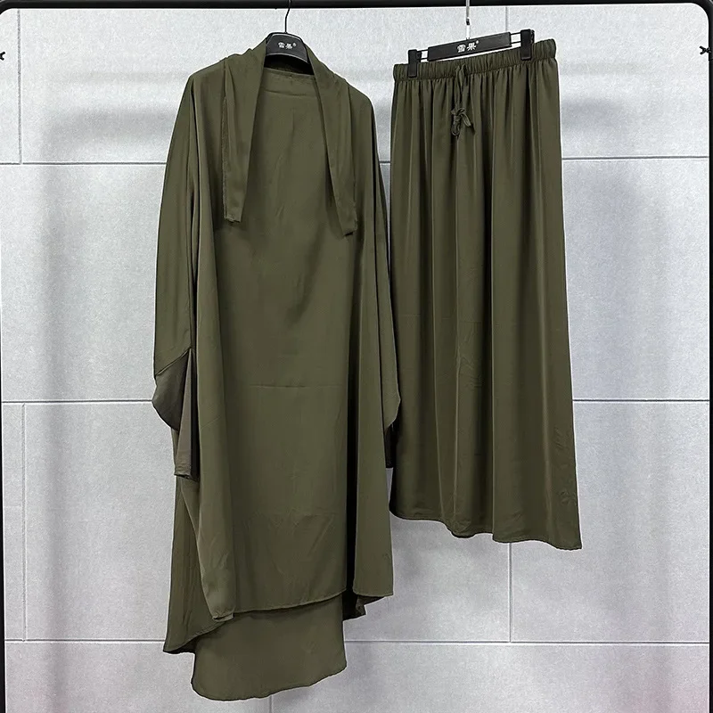 Ramadan Abaya Muslim Suit Dress 2 Piece Set Long Shirt Solid Skirt Robe Set Spring Summer Casual Elegant Female Clothing 2024