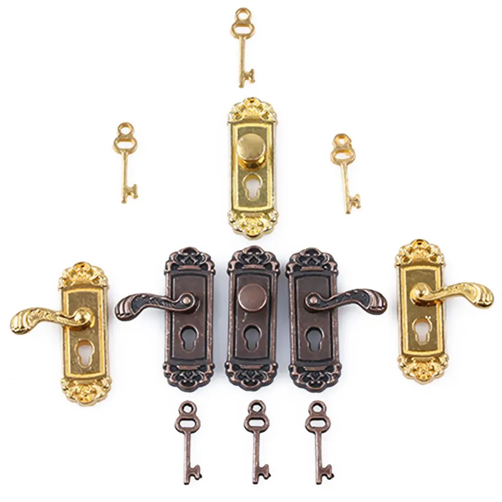 1pc Fashion Vintage Retro Door Lock Mini Key 1/12 Dollhouse Miniature