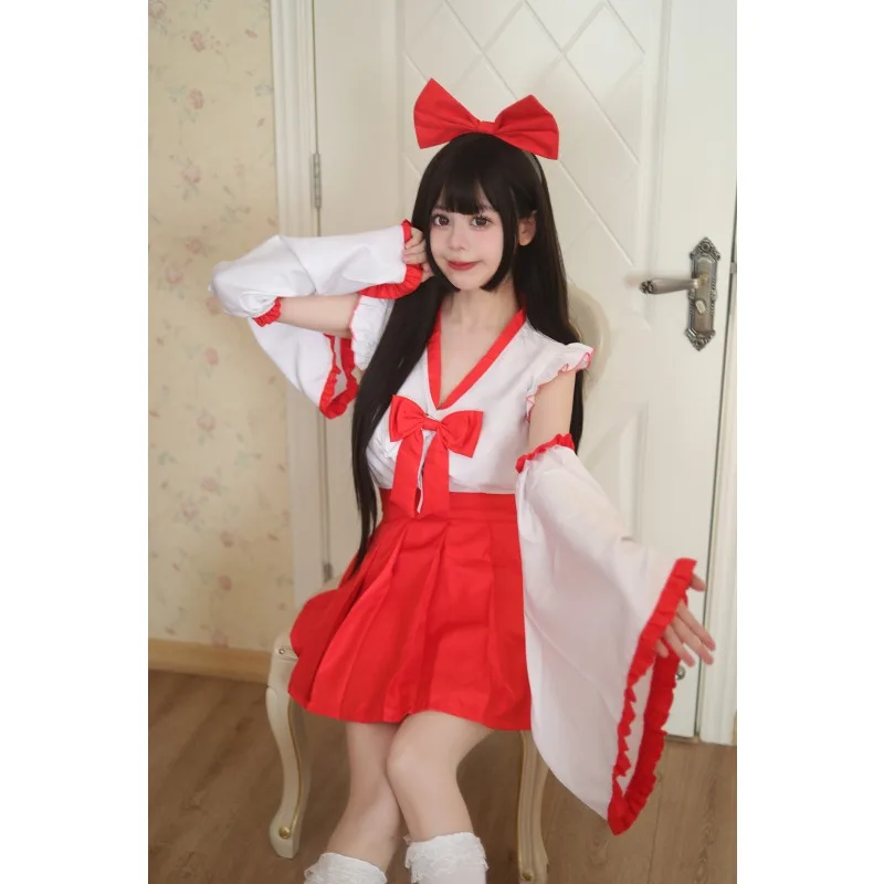 Plus Size Japanese Miko Outfit, Kimono Style Halloween Costume, Home Dance Wear, Stage Cosplay Party Festive Role Play Apparel