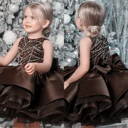 Satin Flower Girl Dresses For Wedding Sequins Sleeveless Knee Length Kids Bespoke Occasion Dresss First Holy Communion Gowns