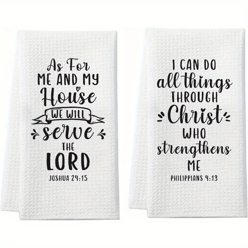 

Set of Christian Kitchen Towels - 16x24" Woven Polyester Dish Cloths with Bible Verses, Modern Religious Inspired Hand Towels, M