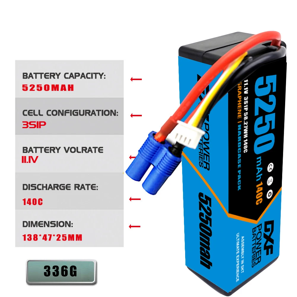 DXF 11.1V 140C 5250mAh 3S Lipo Battery with EC5 XT60 Deans Connector Hardcase Battery for RC Car Boat Truck Helicopter Airplane