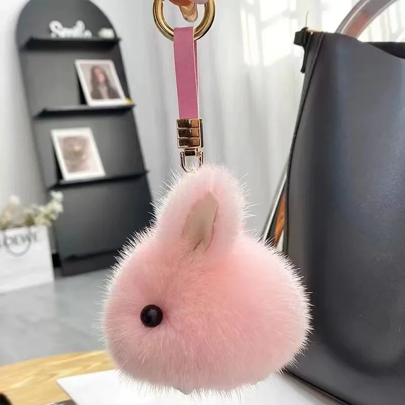 Weicher, flauschiger Rex-Kaninchenfell-Schlüsselanhänger, Rucksack, Auto-Schlüsselanhänger, niedlicher Taschenanhänger, gefüllte Schlüsselanhänger, Puppe für Mädchen, Kawaii, Mini-Plüschtier