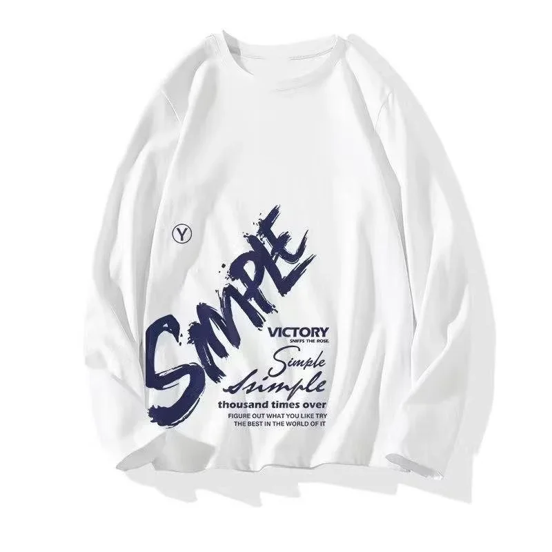 T-shirt à Manches sulfen Coton pour Homme, Streetwear Décontracté, Col Rond, Mode Hip Hop, Lettres Imprimées, Automne, Y2K