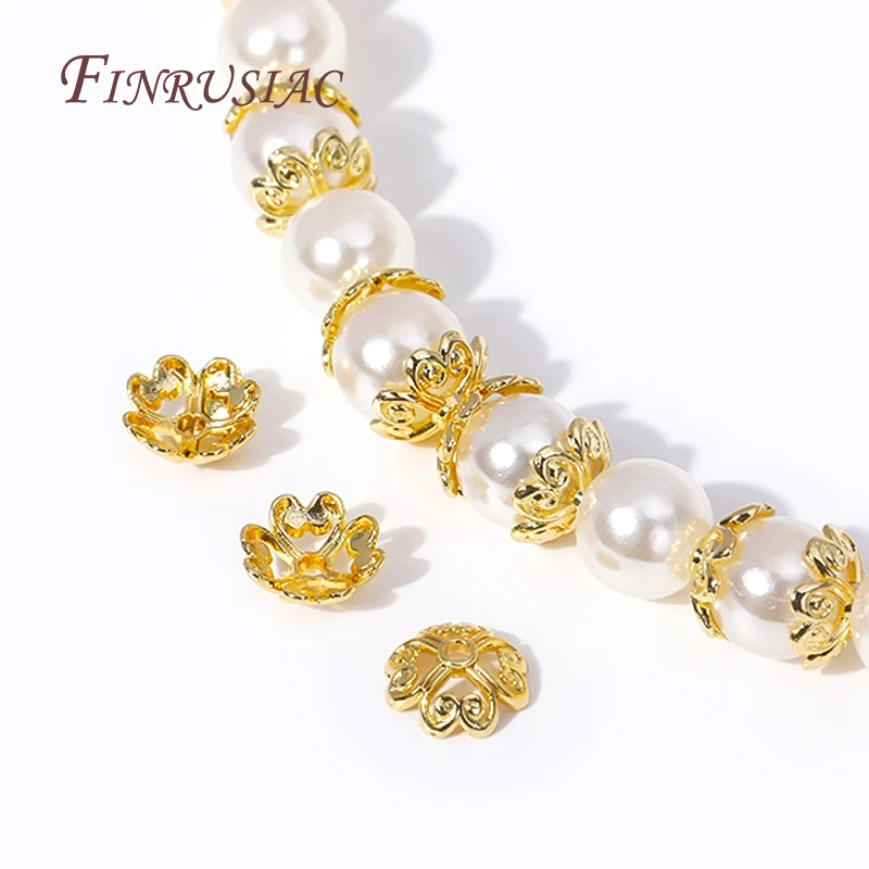 18K Gold Plated Brass Metal Bead End Caps DIY Beading Jewelry Making Supplies Trendy Hollow Flower Caps For Beads 8MM