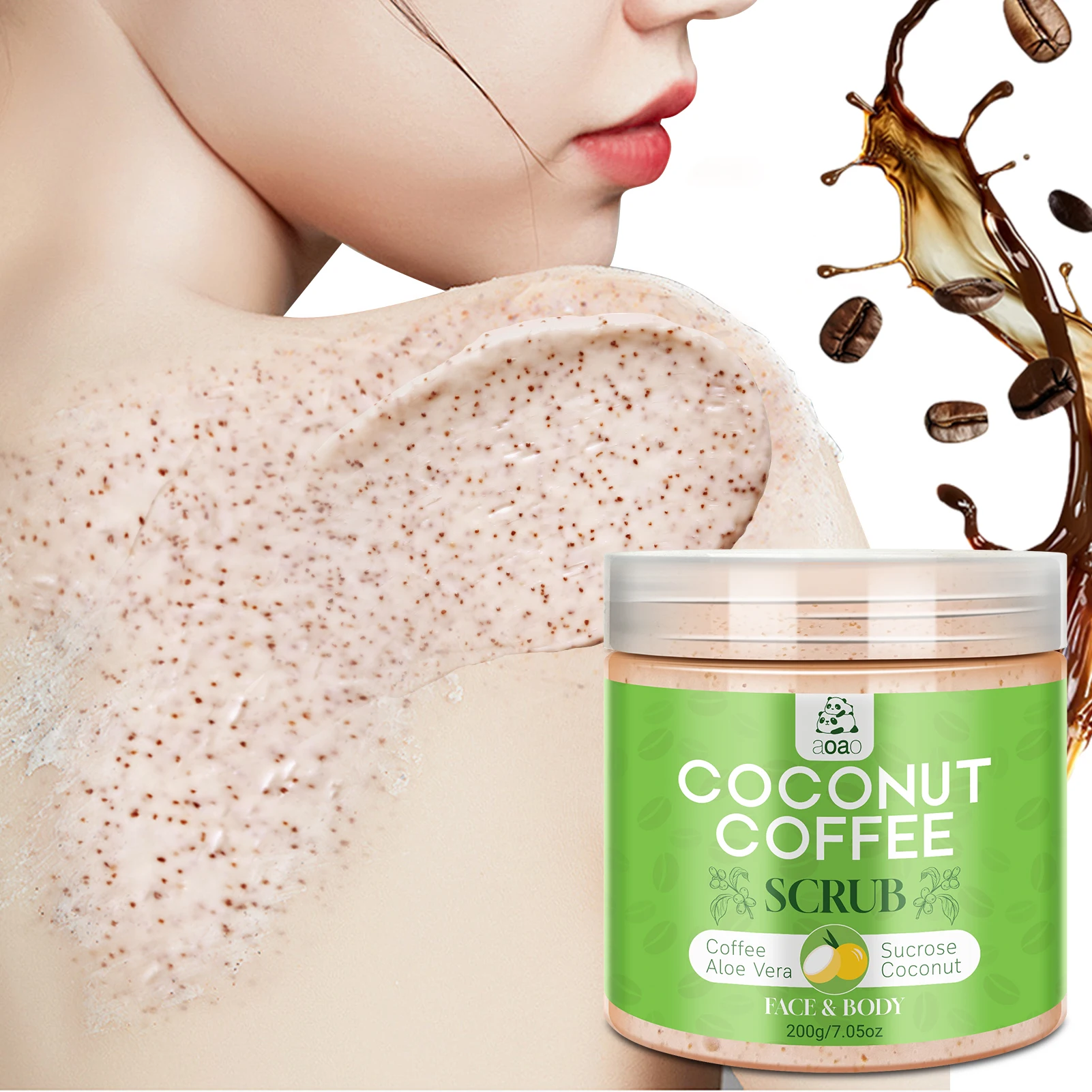 Exfoliante corporal de café con sacarosa, coco, manteca de aloe y karité Exfoliante suave para rostro y cuerpo