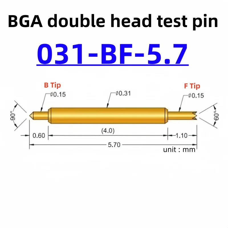 

100pcs Double-ended Test Needle Test Probe BGA Semiconductor Probe 031-BF-5.7L Telescopic Spring Test Pin 5.7 Pogo Pin