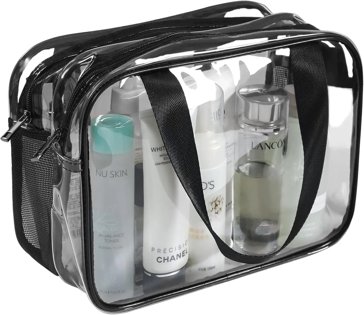 Auseibeely Bolsa de cosméticos transparente, bolsa de higiene pessoal, grande bolsa de viagem transparente para produtos de higiene pessoal, bolsa de maquiagem transparente à prova d'água e drenagem