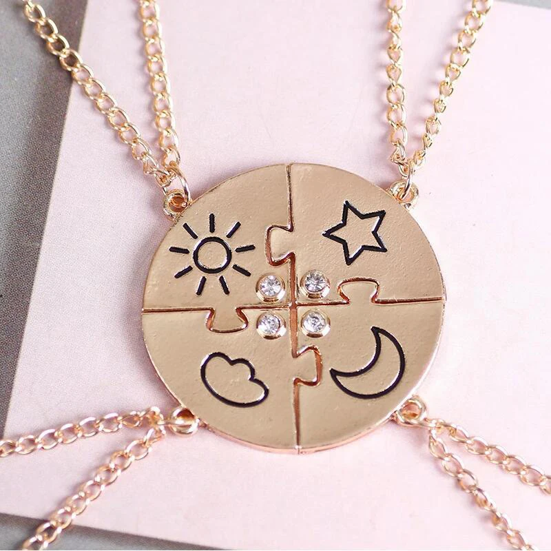 3/4 Piece Set Best Friends Friendship Necklace Sun Moon Cloud Star Inlaid Rhinestone Stitching Necklace