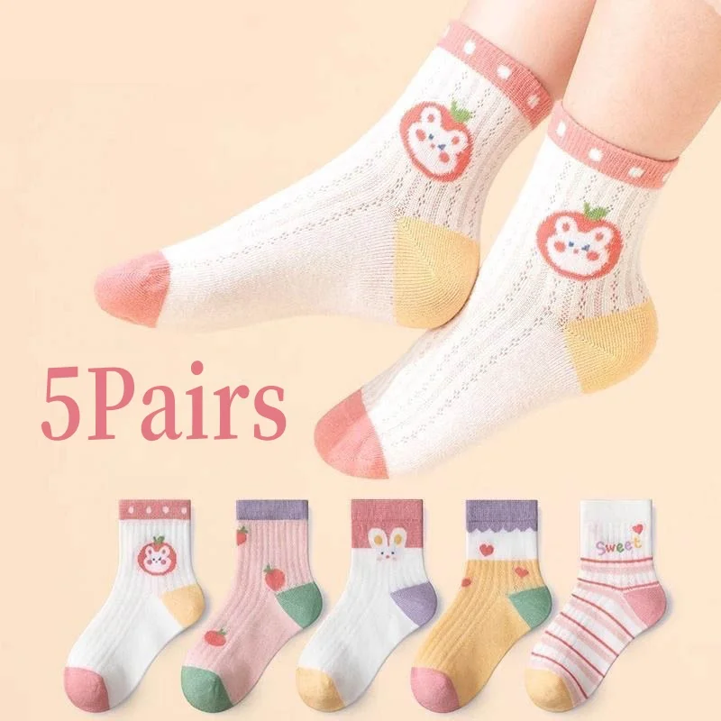 UNITIM 5Pairs/Lot Summer Kids Girl Sock Muslin Mesh Socks For 1-14Y Girl Sweet Infant Baby Girls Socks Cotton Toddler Girl Socks