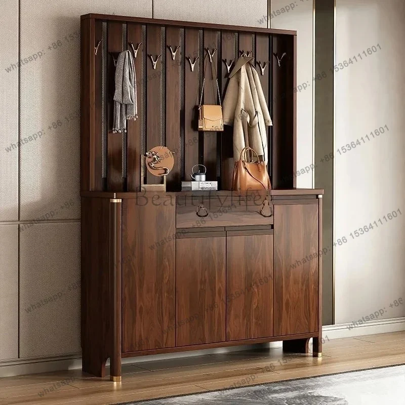 FGNew Chinese Style Shoe Cabinet Solid Wood Home Doorway Clothes Rack Integrated Entrance with Shoe Bench Entryway Coat Cabinet