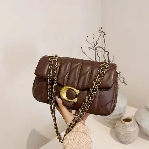 CaocH bolso cruzado de cuero acolchado para mujer, diseño de diamante negro, Hardware dorado, bolso de hombro con cadena ajustable, bolso de lujo