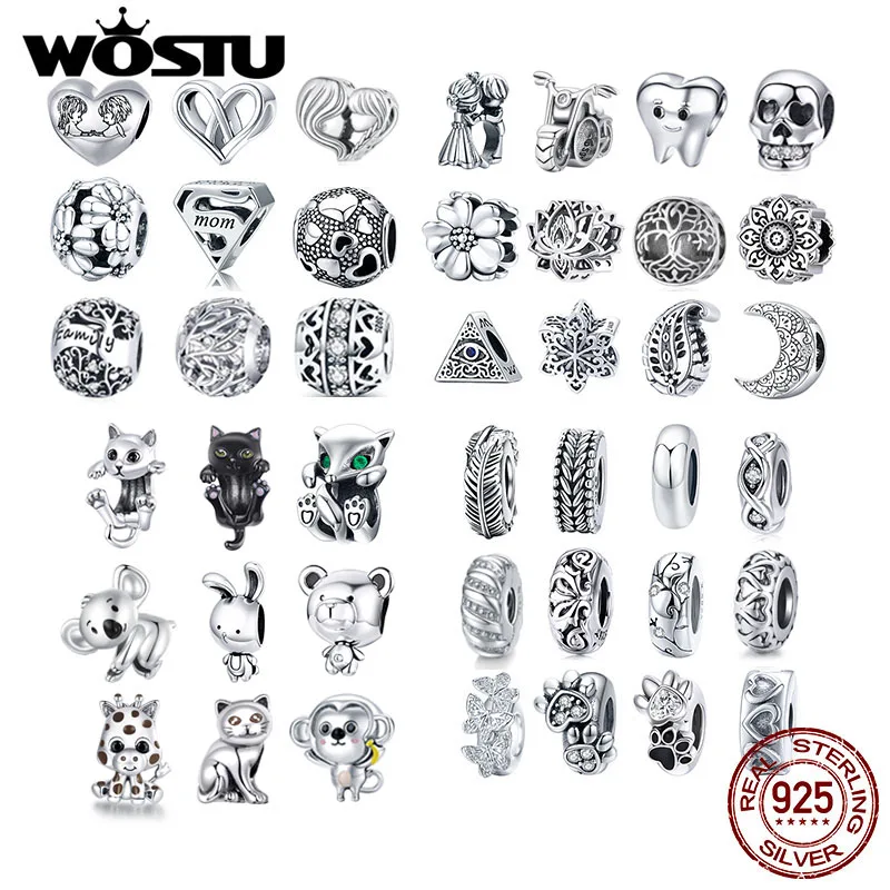 

WOSTU Authentic 925 Sterling Silver Flower Plane Cat Life Tree Beads Charms Pendant Fit Bracelets Women Fashion DIY Jewelry Gift