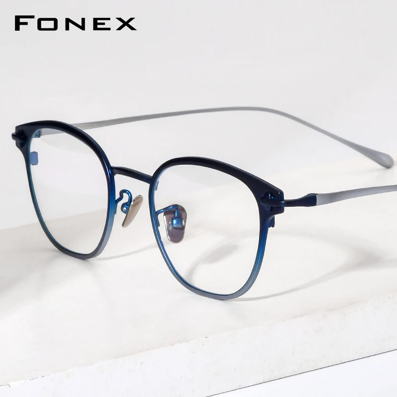 Montura de gafas FONEX de titanio para mujer, diseño de marca, gafas redondas retro vintage para hombre, gafas japonesas ultraligeras CASTOR