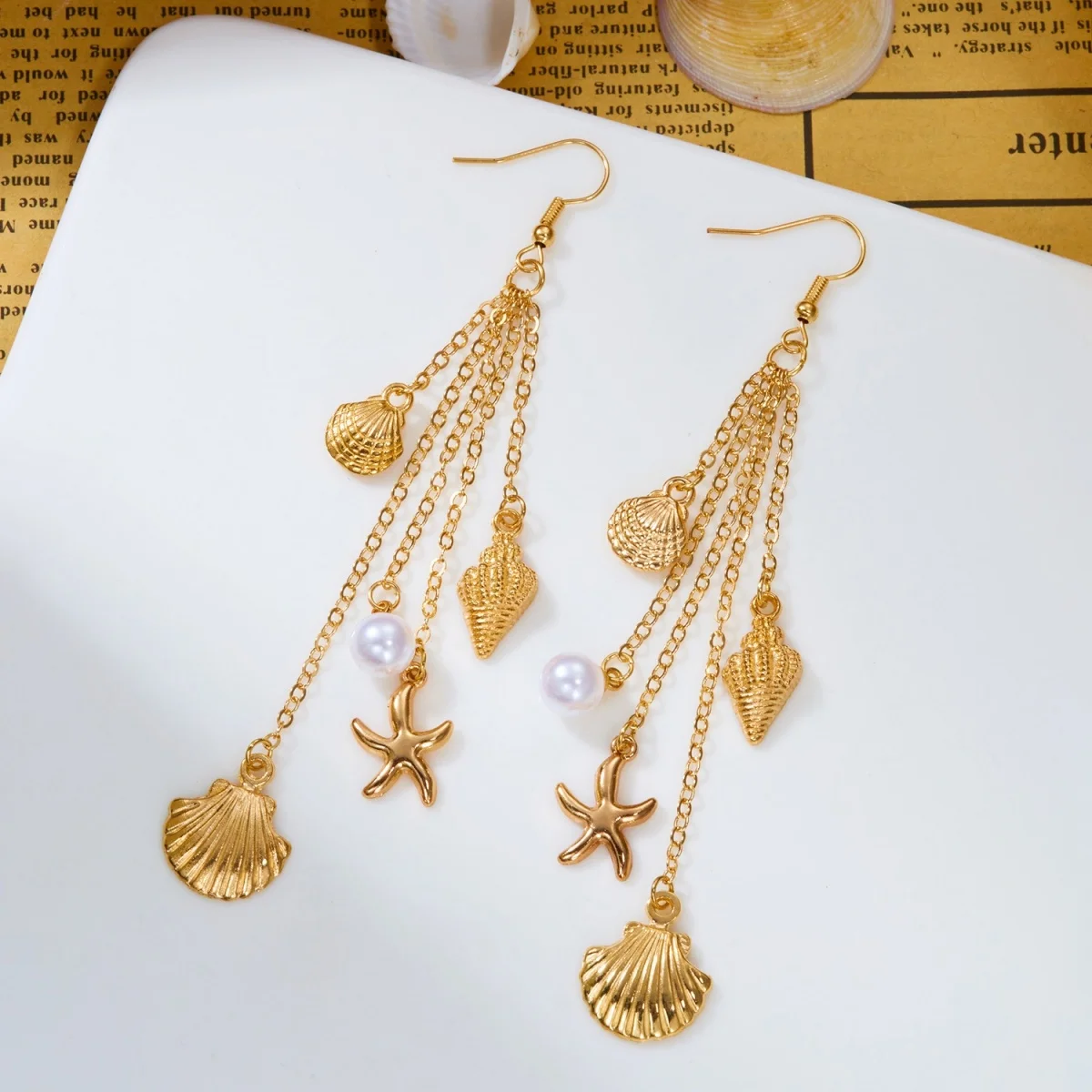 Ozean-Urlaub Seestern Muschel Seepferdchen Imitationsperlen Tropfenohrringe für Damen und Herren Böhmische Muschelohrringe Sommer Strand Schmuck – Detail 21