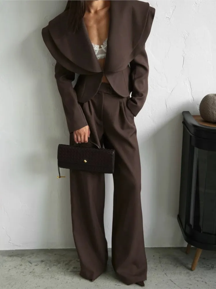 MsChuh Autumn Woman 2 Piece Set Outfit Outerwears Long Pants Solid Color Simple Style All-match Comfortable Temperament Casual
