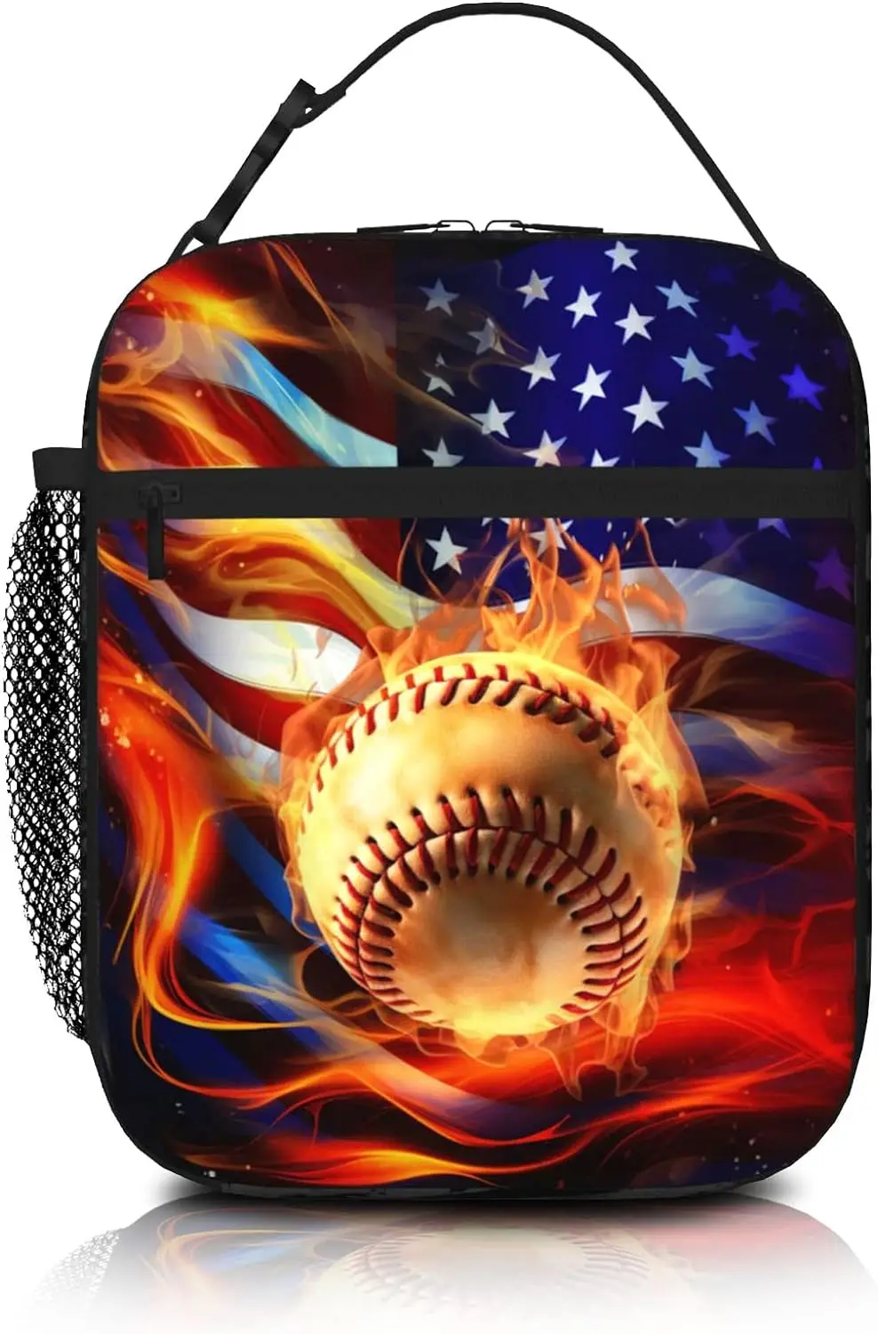 Baseball American Flag Insulated Lunch Bag Baseball Sport lunch Box Lu nch Tote Cooler Reusable Lun ch Pail Adjustable Shoulder