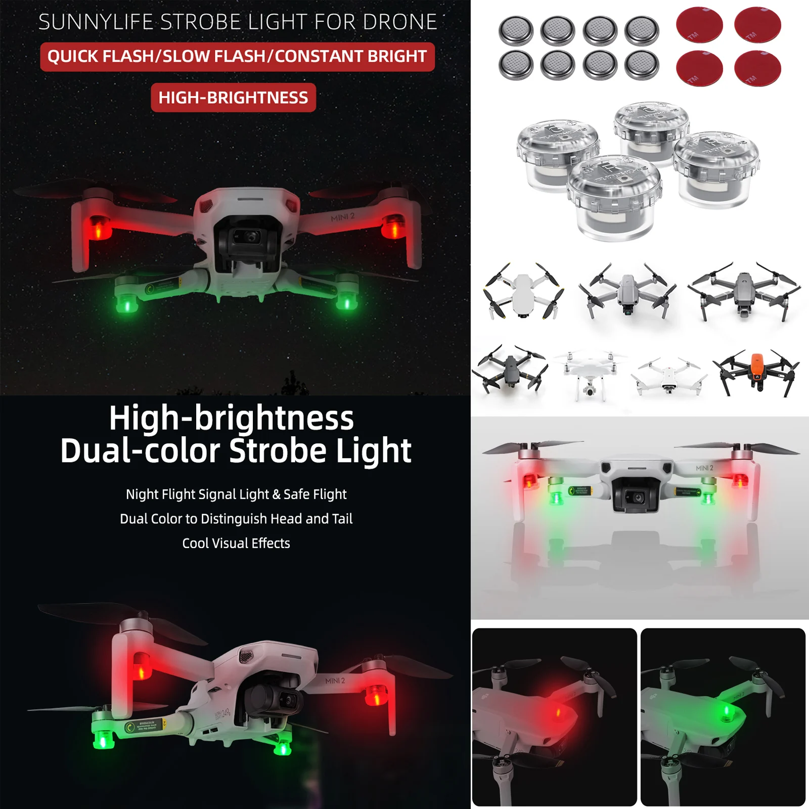 Universal Drone Flash Strobe Lamp Night Flying Flight Light For DJI FPV/Mavic Mini 3 Pro/Air 2/Mini 2/4k 3M+Battery Accessories