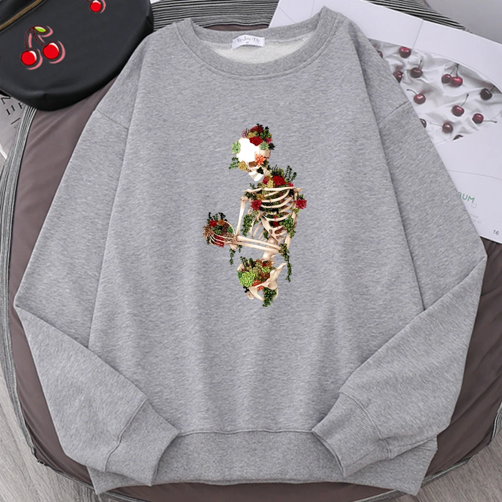 Succulent Surrender Skeleton Overgrown With Plants Hoodie Men Autumn Loose Clothes Harajuku Casual Sweatshirt Crewneck Hoodie