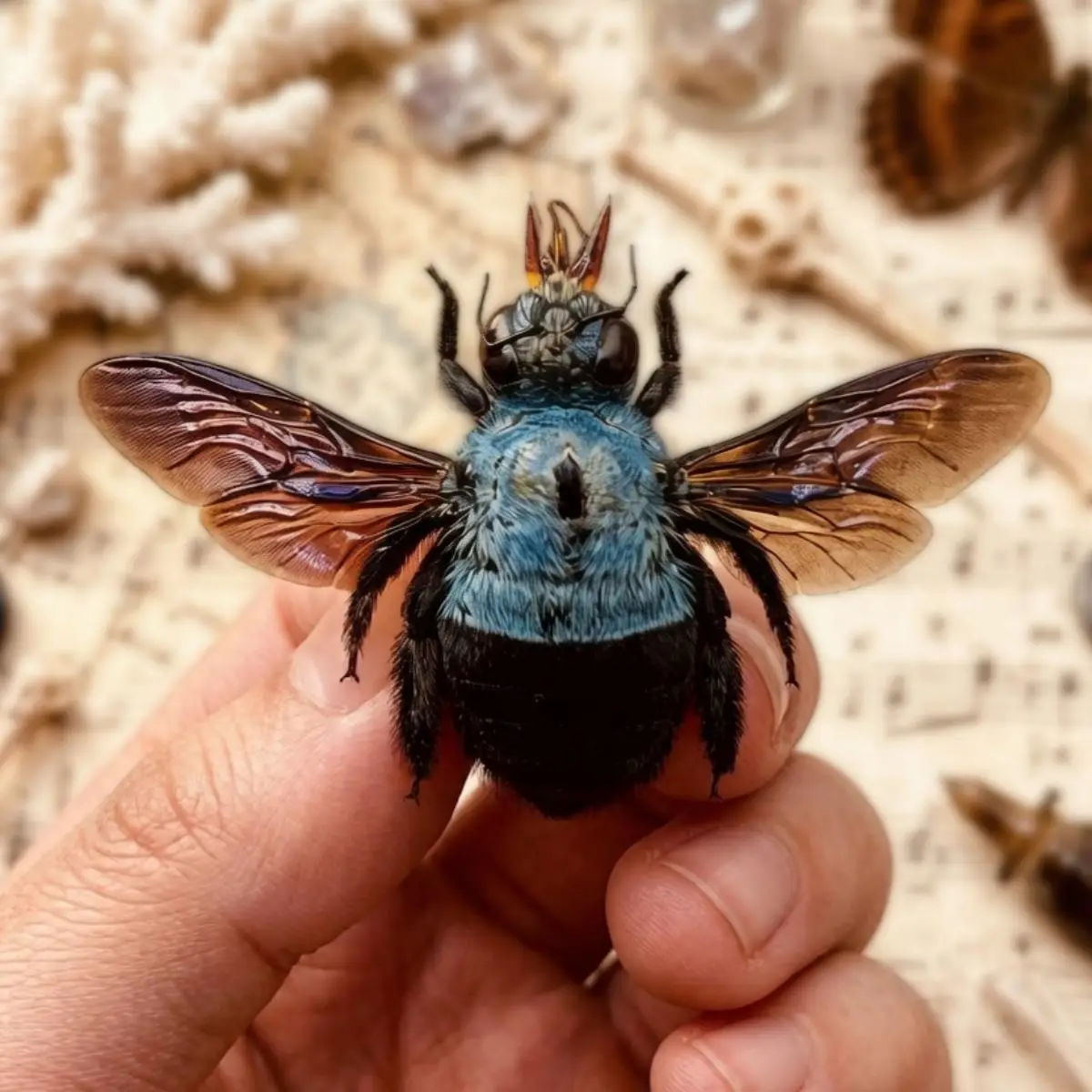 2pcs Xylocopa caerulea (spread) Blue Carpenter Bee Real dried Insect A1