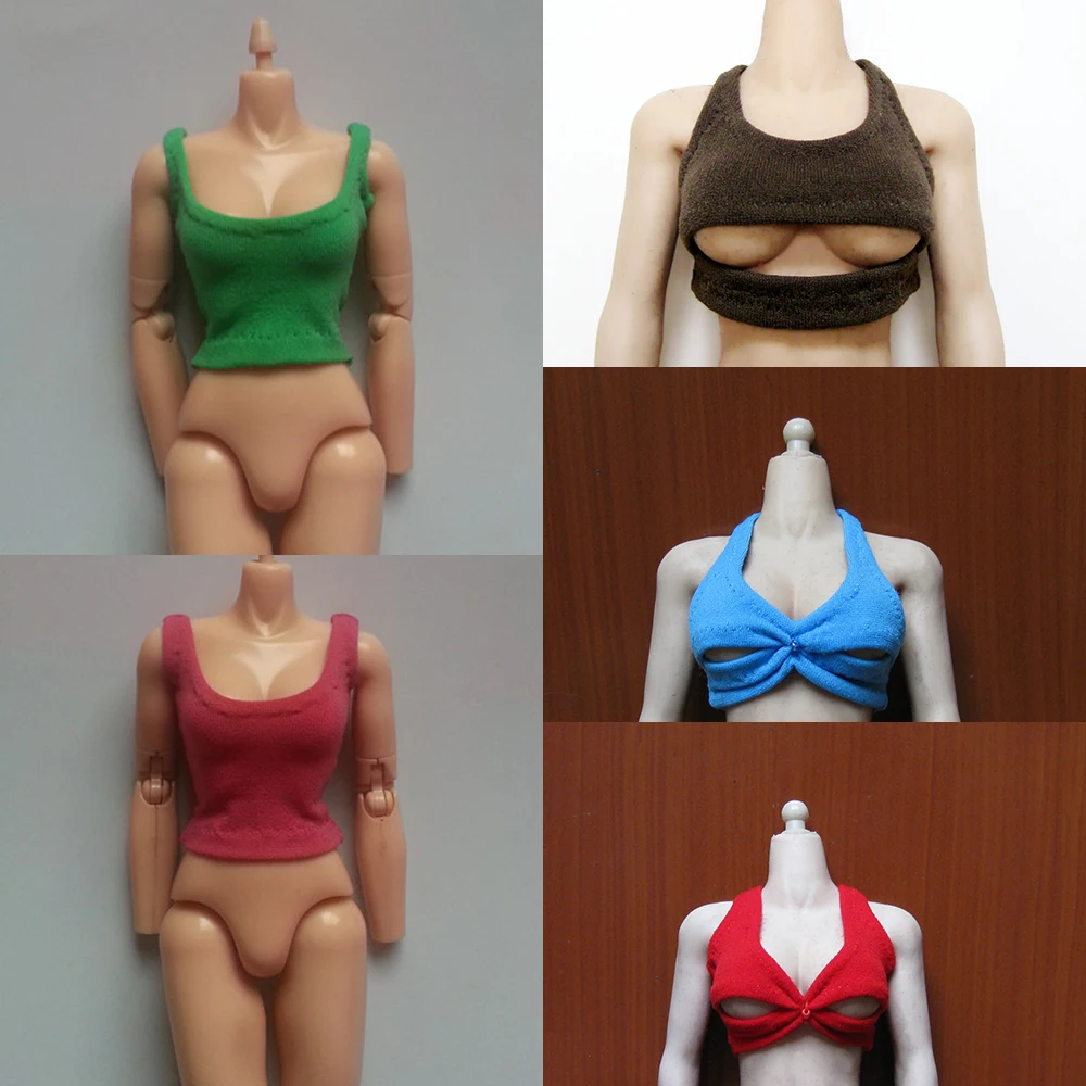 

1/6 Scale Female Soldier Vest Cute Trend Slim Crop Tops Vest Crew Neck Solid Color For 12Inch Action Figure Model Toy