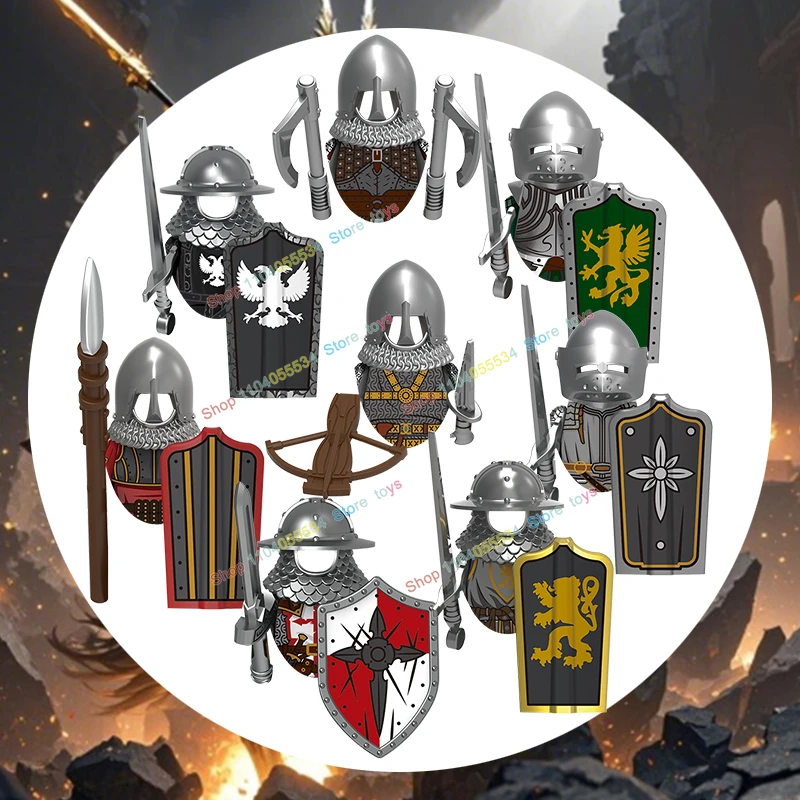 Soldats médiévaux monte cheval de guerre figurines d'action blocs de construction château chevaliers Archer hache épée briques modèles jouet enfants cadeaux