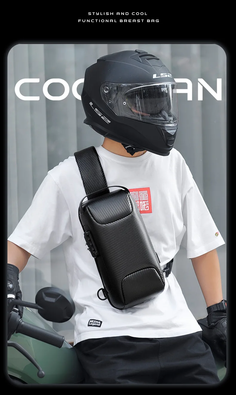 New Motorcycle Bag Men's Chest Bag Oxford Cloth Carbon Fiber Waterproof and Wear-resistant USB Charging Interface