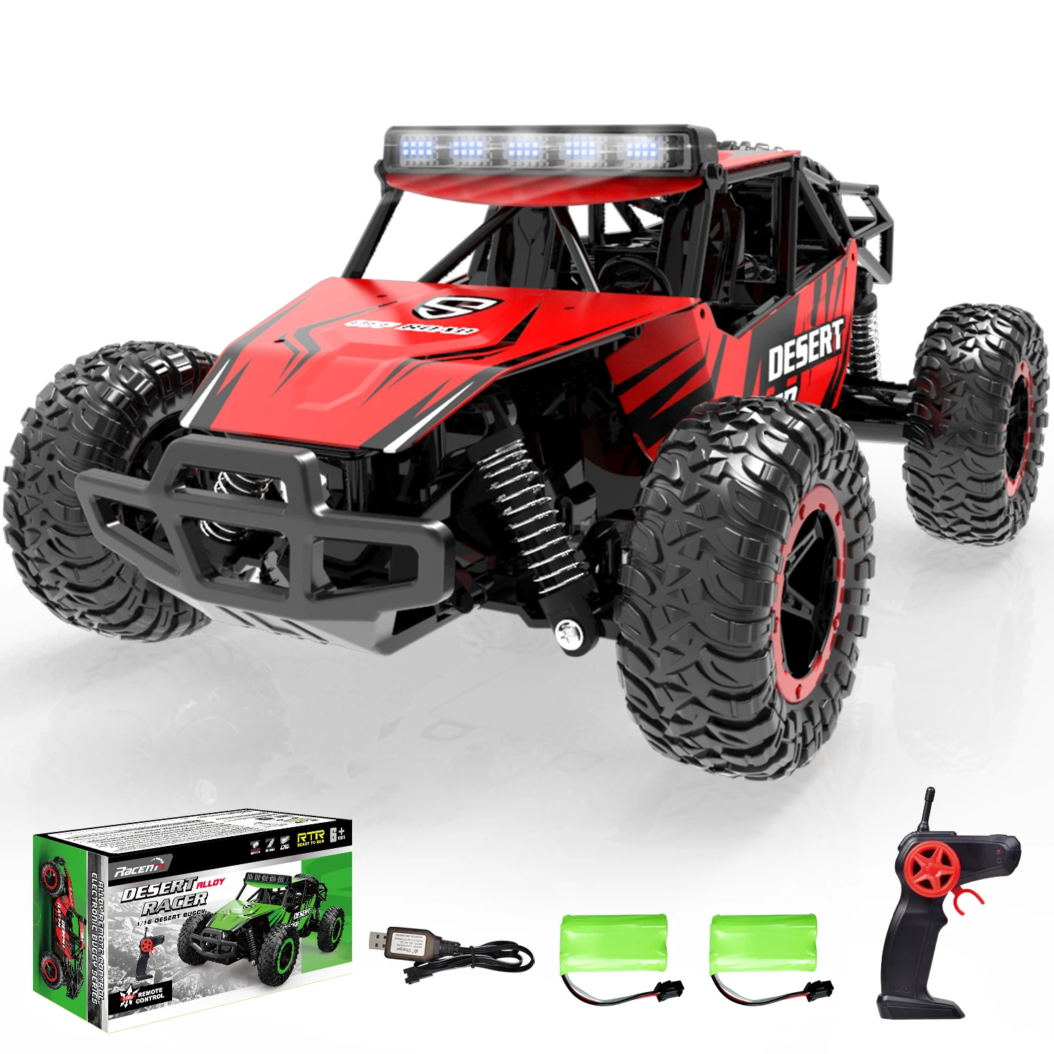 

RACENT Remote Control Cars for Boys 1:16 20kph RC Truck Off-Road Monster Truck Toy for Kids & Adults with 2 Rechargeable Battey