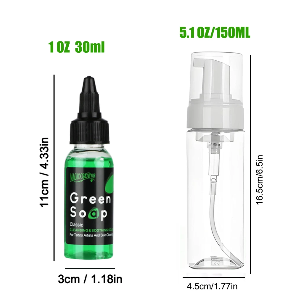 Tattoo Green Soap Kit - Ultra geconcentreerde groene zeepreiniger voor tatoeages en piercings, tattoo benodigdheden voor artiesten en beginners