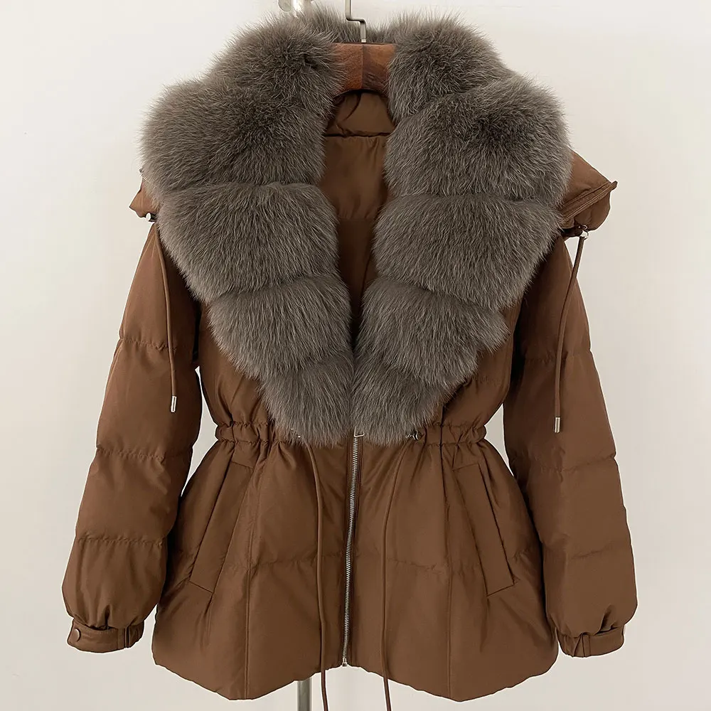 2025 Women New Fur Jacket Lady Natural Raccoon Fur Winter Warm Parkas Hooded Puffer Jacket Waterproof 90% Duck Down Coat Female