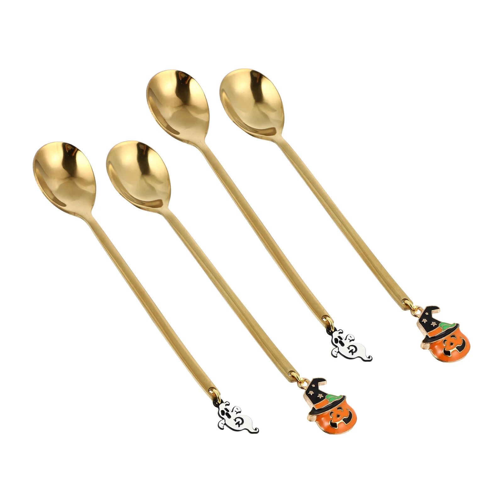 

4 Pcs Halloween Spoon Mixing Spoons Coffee Ice Cream Pumpkin Dessert Scoops Stainless Steel