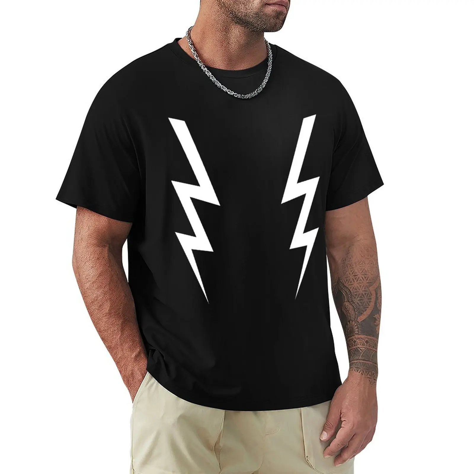 Awesome Double White Boosh Lightning Bolts T-Shirt Active Wear Sports T-Shirt for Men