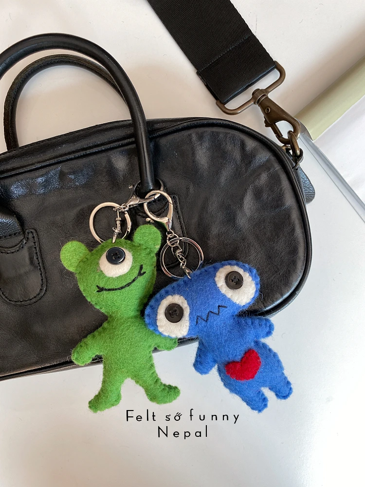 Handmade Wool Felt Keychain Monster University Cute Korean Style Creative Gift Bag Pendant University Theme Fun Design