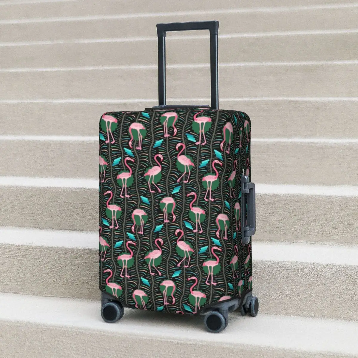 Pink Flamingo Birds Suitcase Cover Geometric Art Travel Protector Holiday Strectch Luggage Case